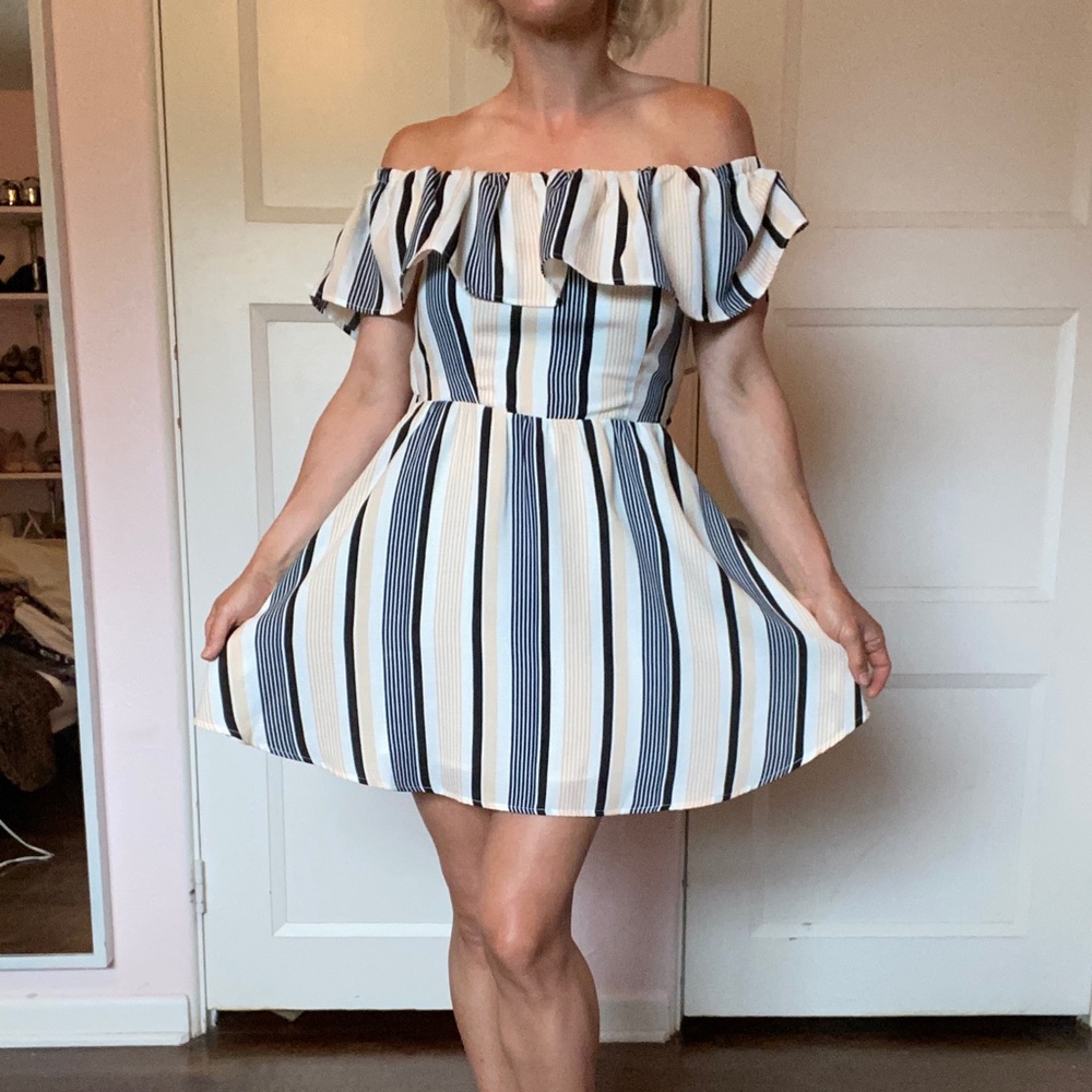 Off the shoulder mini babydoll skater dress